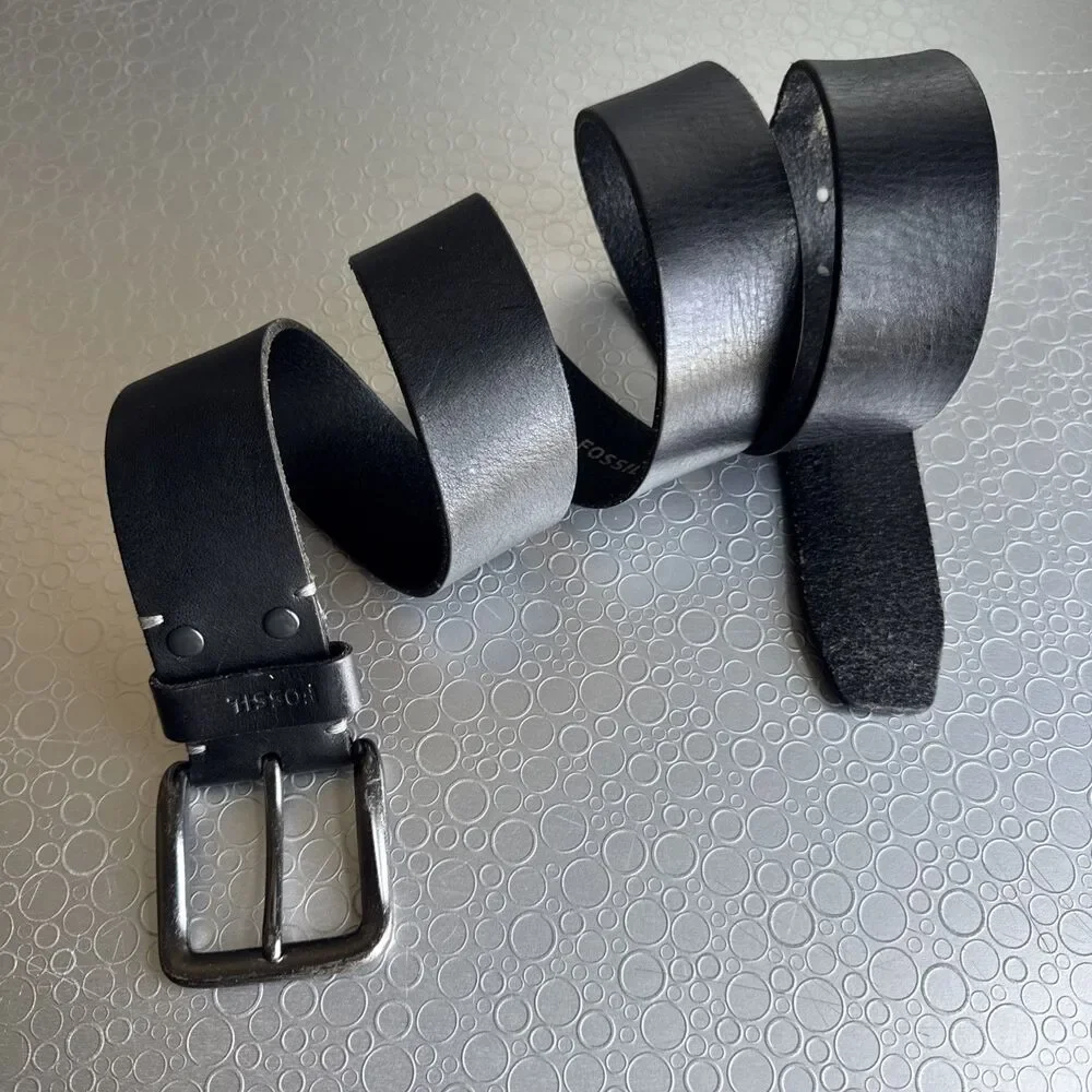 Vintage Fossil Mens Belt 42 Black Retro Classic Leather Gorpcore Unisex Western